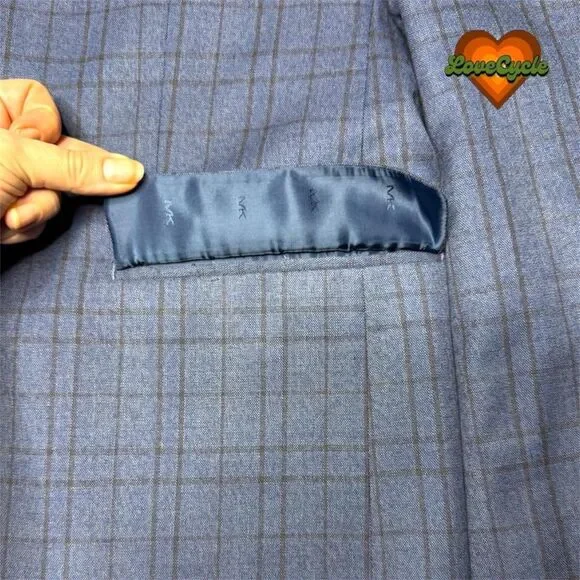 Men's Michael Kors Blue Plaid Blazer – 42R Classic Check Suit Jacket